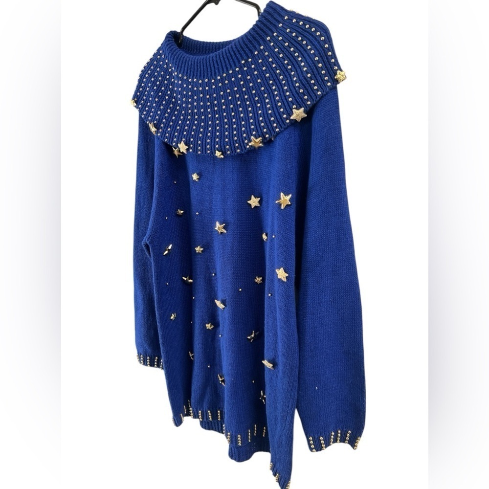 Vintage blue star long sleeve mini sweater dress - Picture 2 of 5